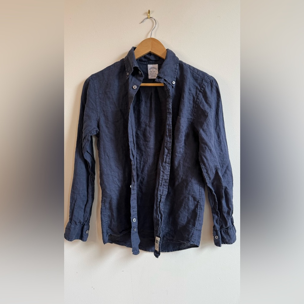 Brooks Brothers Regent Fit Irish Linen Button Down Shirt Navy XS